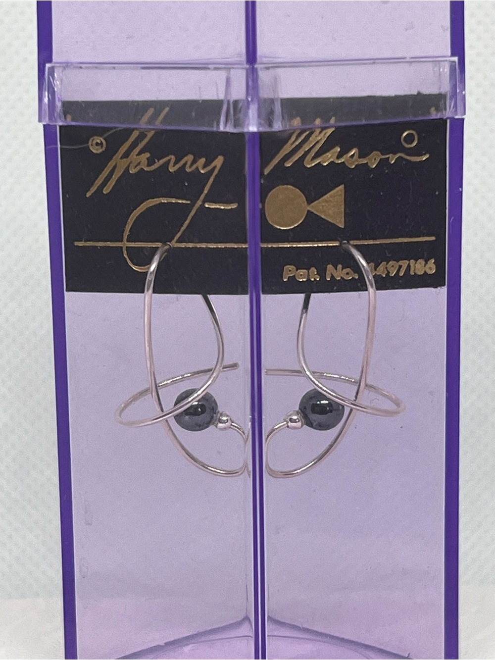 Harry Mason vintage silver hematite Earrings Earspiral - original purple box